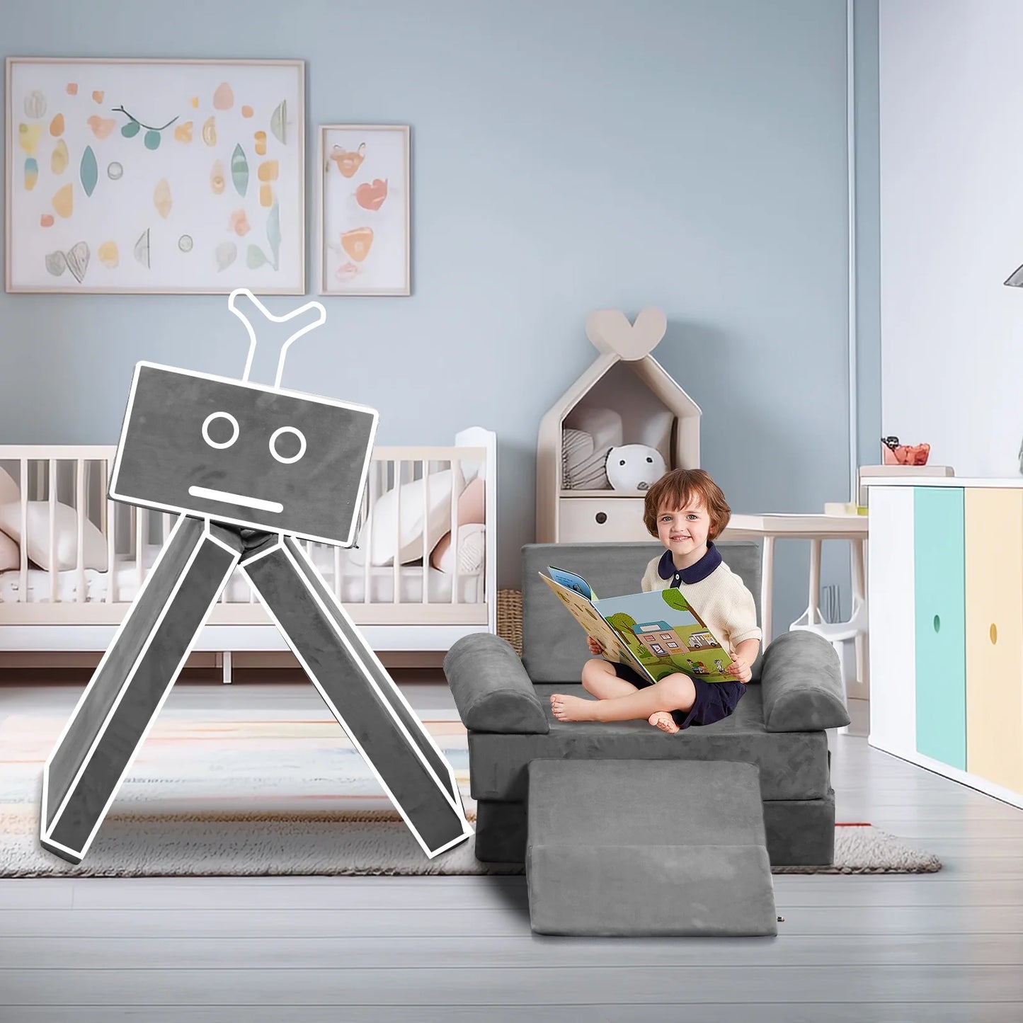 9PCS Play Couch Sofa for Kids Convertible Creative Toddler Sofa Imaginative Gray