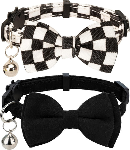 Chic Breakaway Cat Collars with Bells & Bowties - 2 Pack in Pink Leopard & Pure for Your Fashion-Forward Feline! 🐾💖