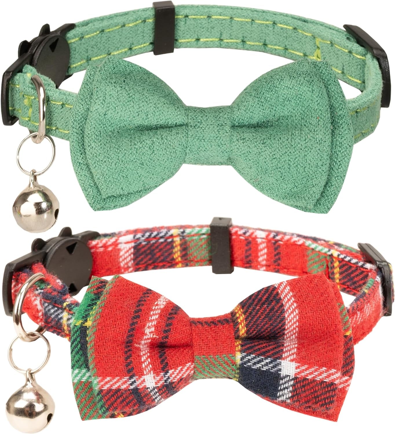 Chic Breakaway Cat Collars with Bells & Bowties - 2 Pack in Pink Leopard & Pure for Your Fashion-Forward Feline! 🐾💖