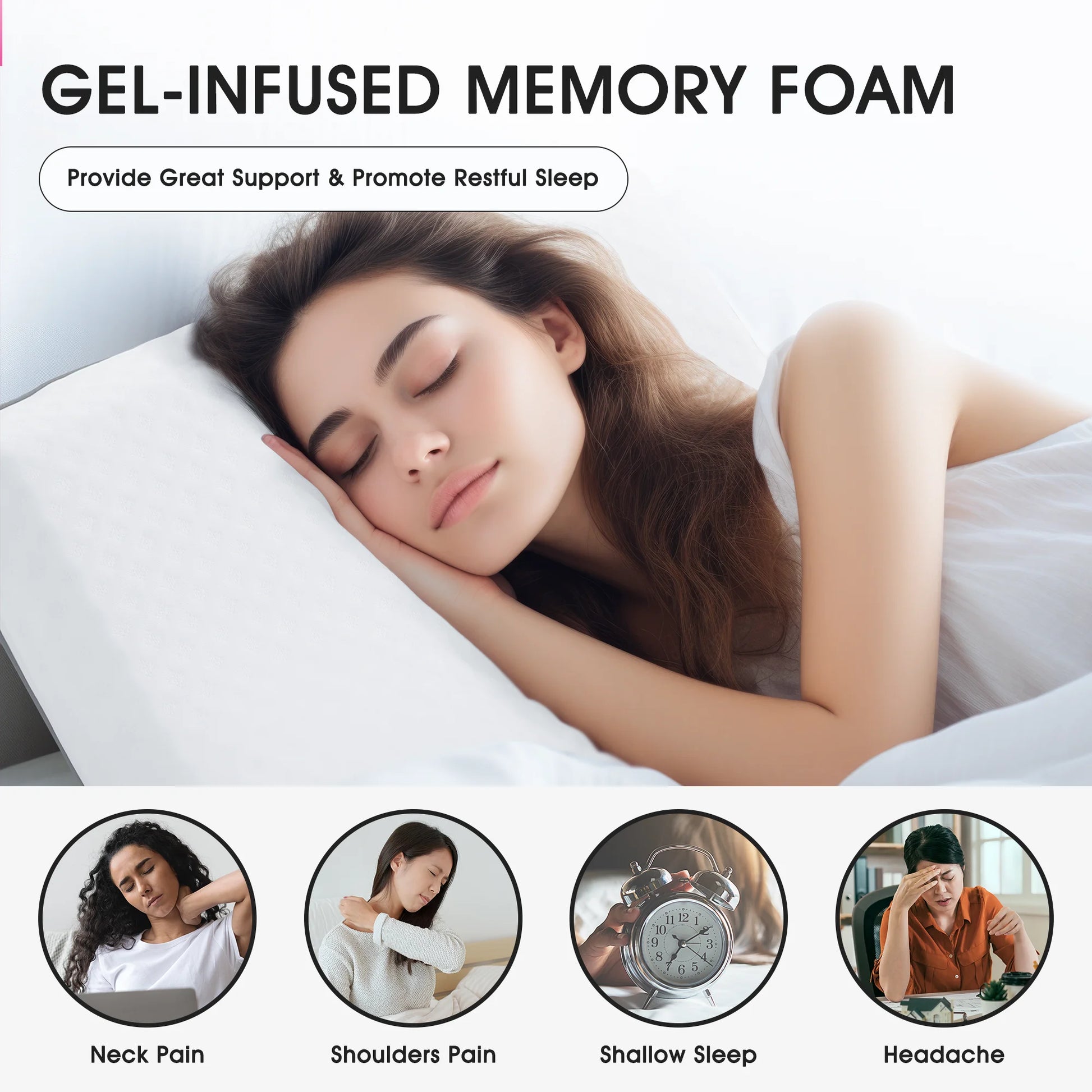 Cooling Gel Memory Foam Pillow, Standard Size Neck Support, 25"X16"