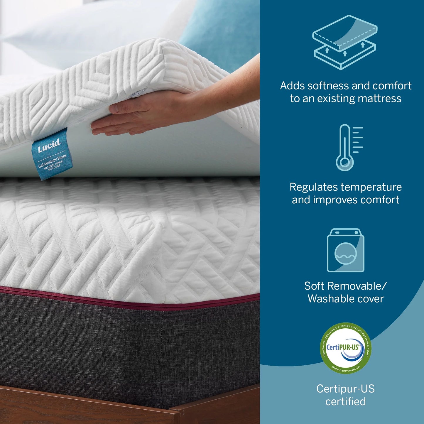 4" Gel Memory Foam Mattress Topper, Queen - Infused with Cooling Gel and Aloe, Washable Cover