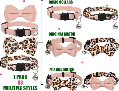 Chic Breakaway Cat Collars with Bells & Bowties - 2 Pack in Pink Leopard & Pure for Your Fashion-Forward Feline! 🐾💖