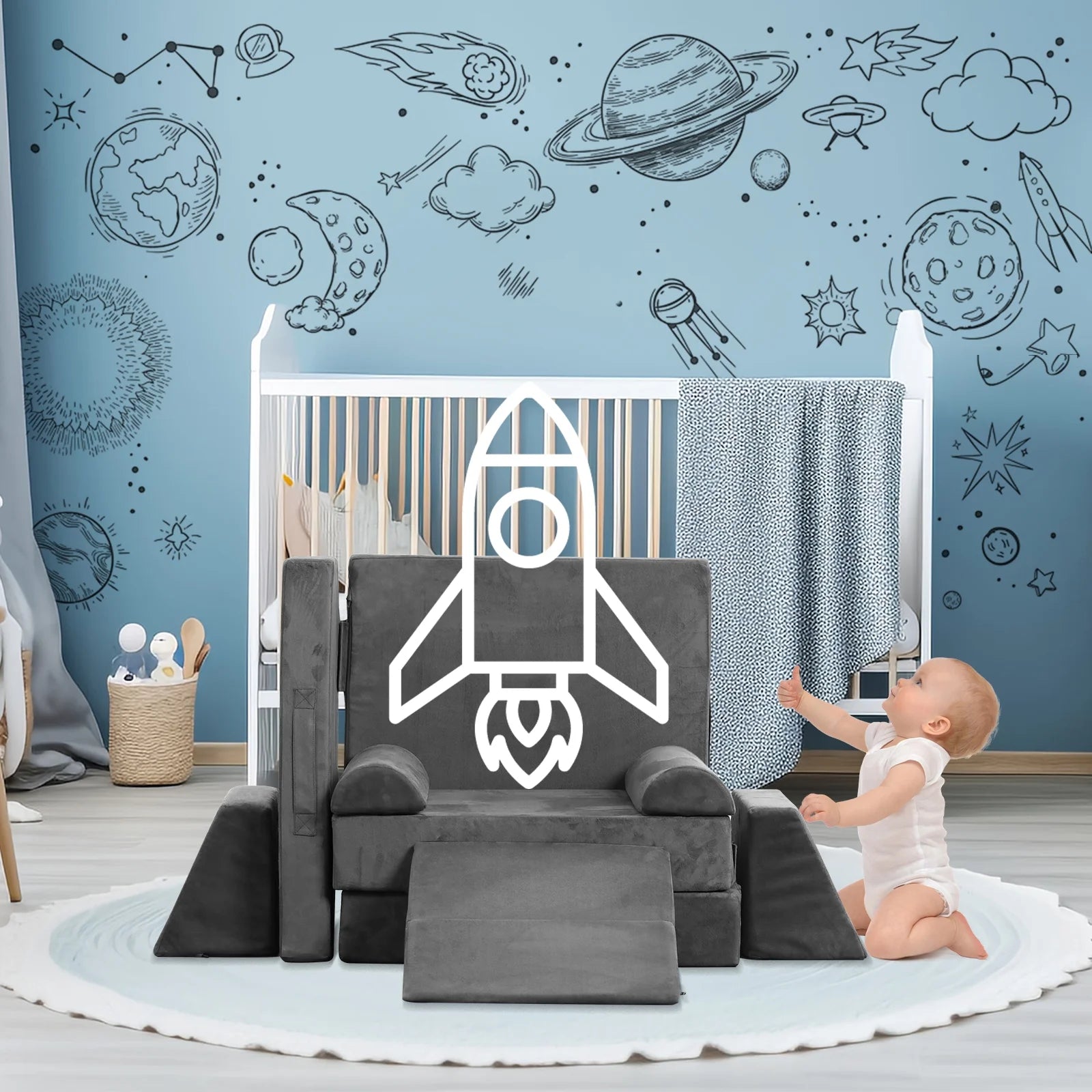 9PCS Play Couch Sofa for Kids Convertible Creative Toddler Sofa Imaginative Gray