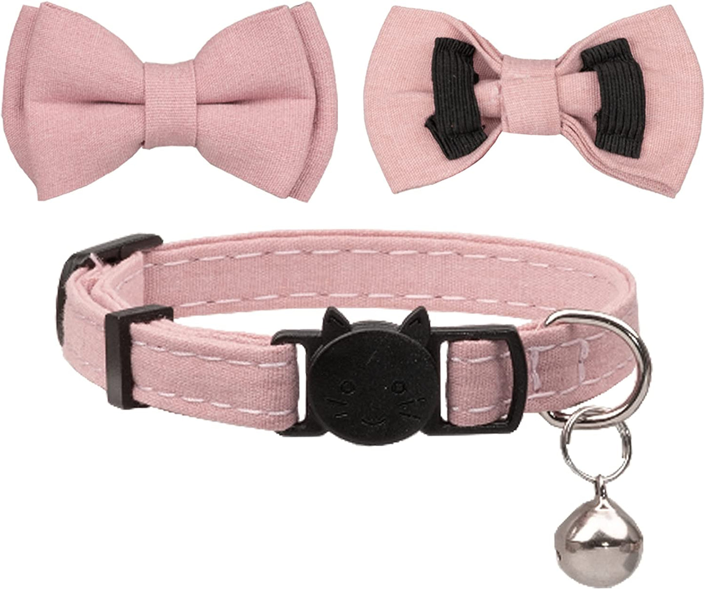 Chic Breakaway Cat Collars with Bells & Bowties - 2 Pack in Pink Leopard & Pure for Your Fashion-Forward Feline! 🐾💖