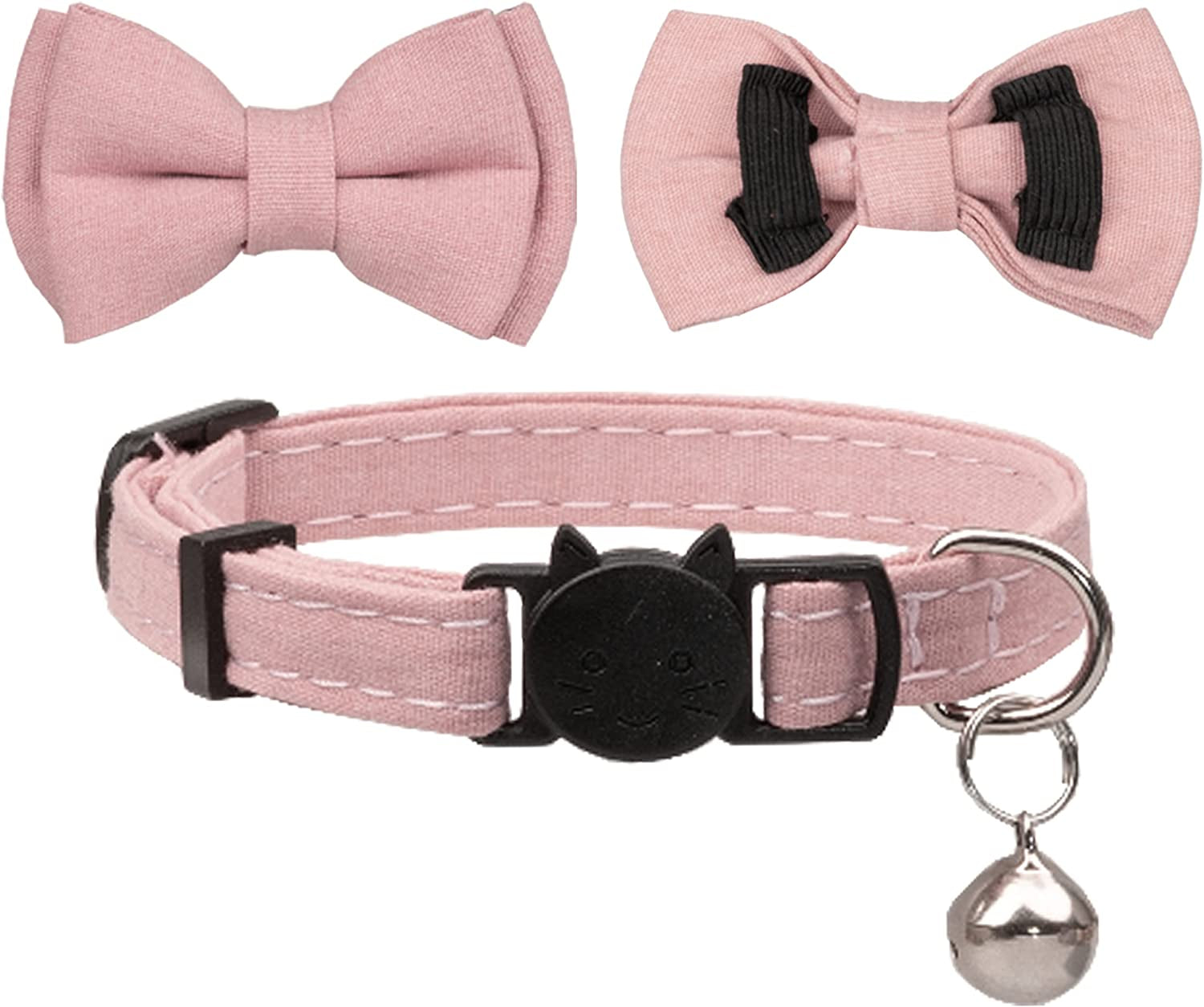 Chic Breakaway Cat Collars with Bells & Bowties - 2 Pack in Pink Leopard & Pure for Your Fashion-Forward Feline! 🐾💖