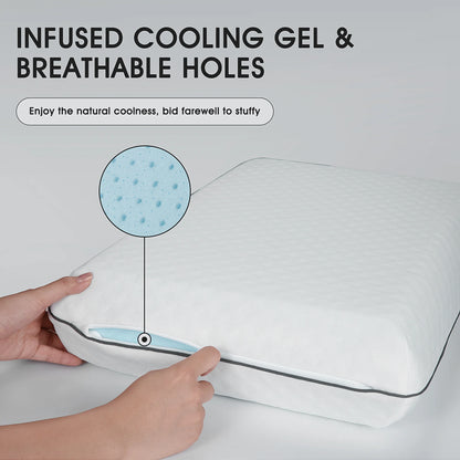 Cooling Gel Memory Foam Pillow, Standard Size Neck Support, 25"X16"