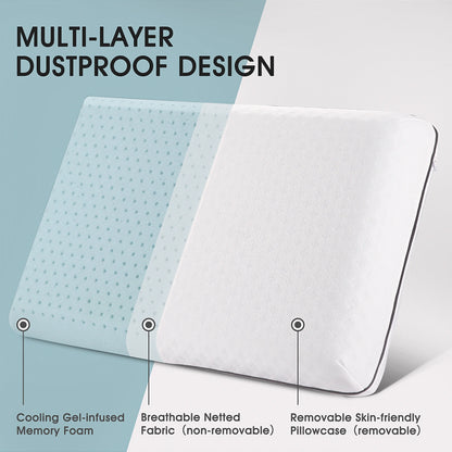 Cooling Gel Memory Foam Pillow, Standard Size Neck Support, 25"X16"
