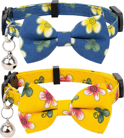 Chic Breakaway Cat Collars with Bells & Bowties - 2 Pack in Pink Leopard & Pure for Your Fashion-Forward Feline! 🐾💖