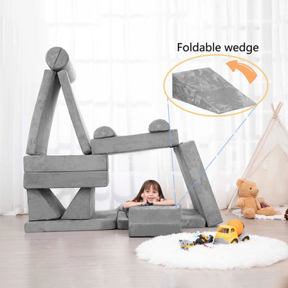 9PCS Play Couch Sofa for Kids Convertible Creative Toddler Sofa Imaginative Gray
