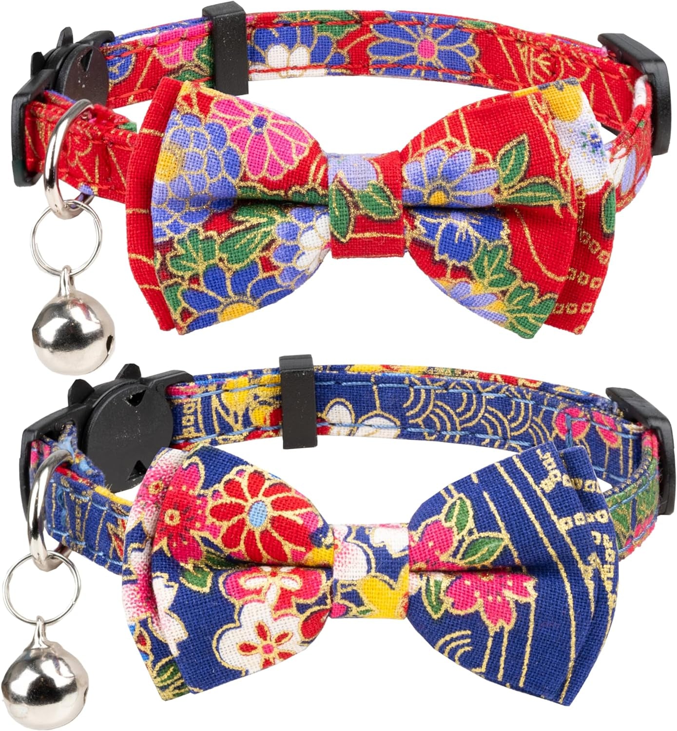 Chic Breakaway Cat Collars with Bells & Bowties - 2 Pack in Pink Leopard & Pure for Your Fashion-Forward Feline! 🐾💖