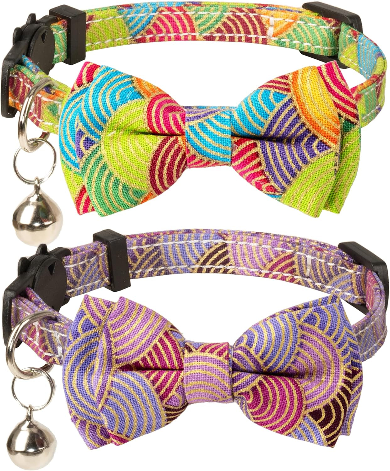 Chic Breakaway Cat Collars with Bells & Bowties - 2 Pack in Pink Leopard & Pure for Your Fashion-Forward Feline! 🐾💖